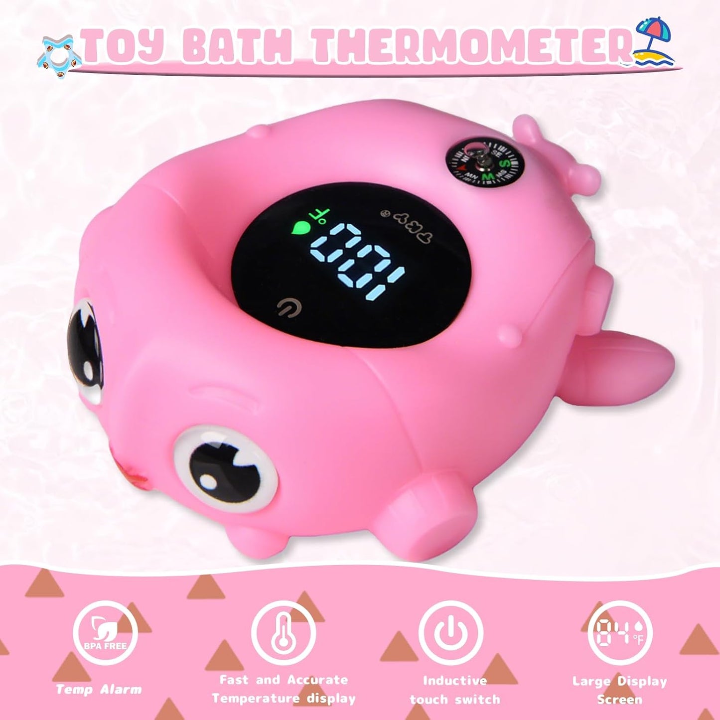 TKY Baby Bath Thermometer with Floating Toys - Digital Water & Room Temperature Monitor, Rechargeable Thermometer with Alerts for Newborn Bath Essentials, Infant Safety