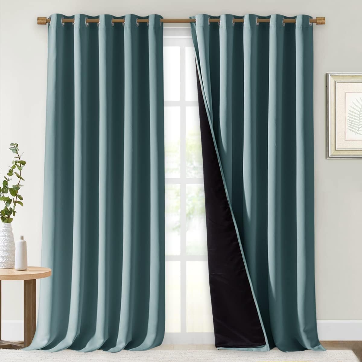 NICETOWN Full Shading Curtains for Windows, Super Heavy-Duty Black Lined Blackout Cold Blocking Curtains for Bedroom, Privacy Assured Window Treatment (Aqua, Pack of 2, 70 inches W x 95 inches L)