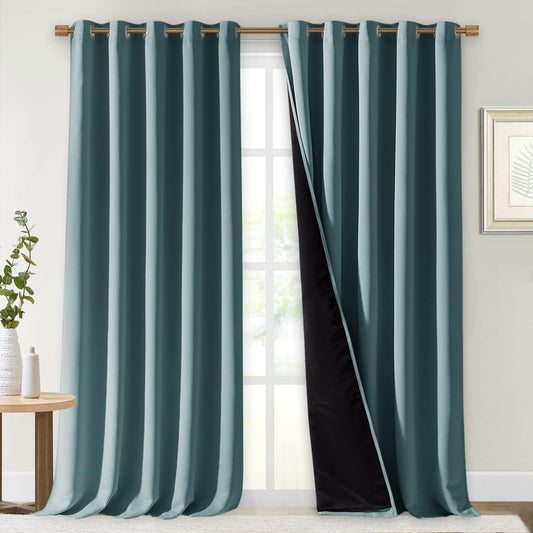 NICETOWN Full Shading Curtains for Windows, Super Heavy-Duty Black Lined Blackout Cold Blocking Curtains for Bedroom, Privacy Assured Window Treatment (Aqua, Pack of 2, 70 inches W x 95 inches L)