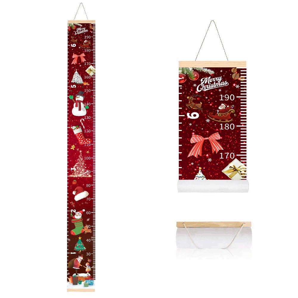 Christmas Baby Growth Chart for Wall, Height Chart for Kids, Xmas Kids Nursery Decor, Hanging Ruler Wall Decor, Kids Room Decor, Holiday Gifts for Boys Girls Toddlers - 76.7 x 7.9in with Beige Wood