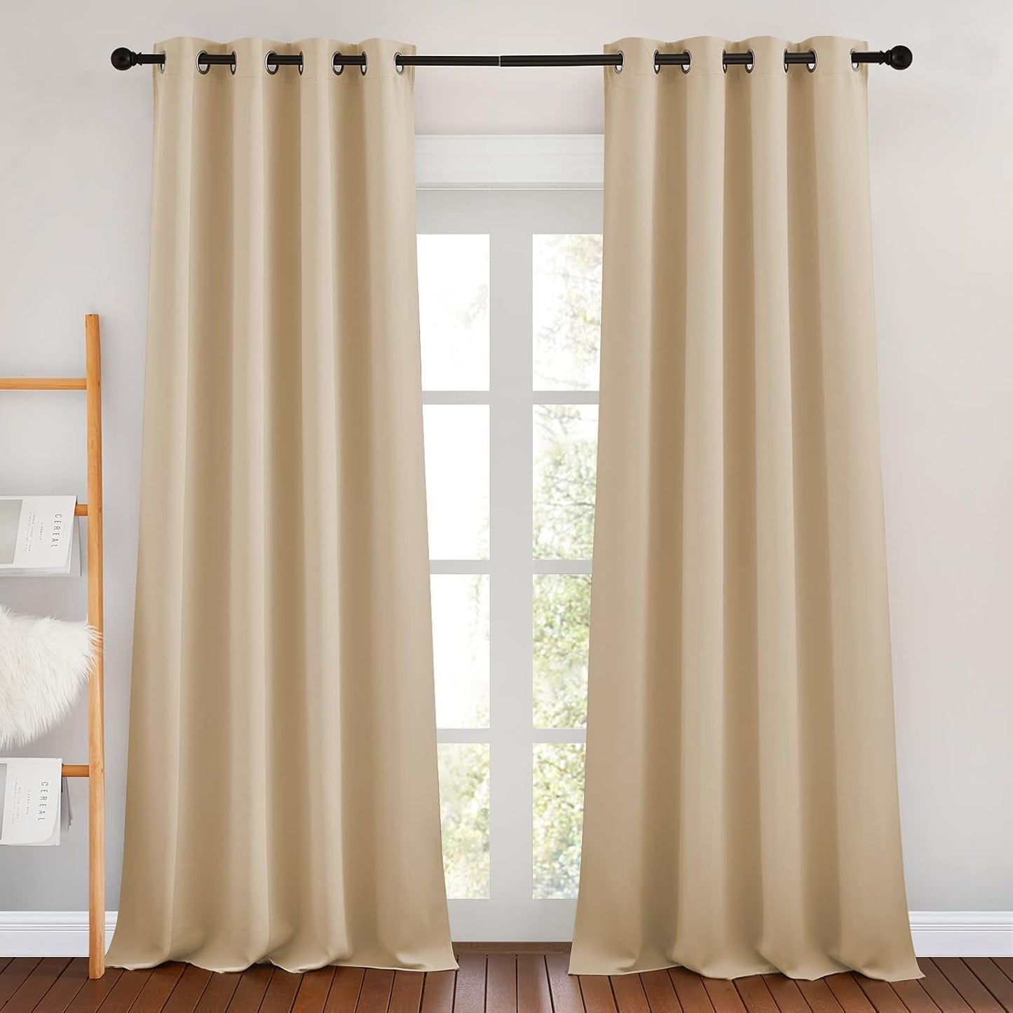 NICETOWN Blackout Draperies Curtains Panels - Window Treatment Thermal Insulated Solid Grommet Blackout Curtains/Panels/Drapes for Bedroom (Biscotti Beige, Set of 2, 46 by 90 Inch)