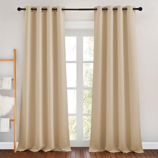 NICETOWN Blackout Draperies Curtains Panels - Window Treatment Thermal Insulated Solid Grommet Blackout Curtains/Panels/Drapes for Bedroom (Biscotti Beige, Set of 2, 46 by 90 Inch)