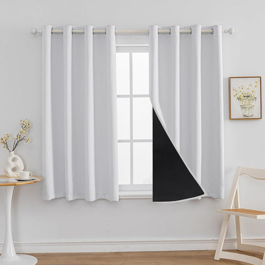 Anytime 100% Blackout Curtain Set, Thermal Insulated & Energy Efficiency Window Draperies for Guest Room, Full Shading Panels for Shift Worker and Light Sleepers（Greyish White, 2 Panels, 52W x 45L）