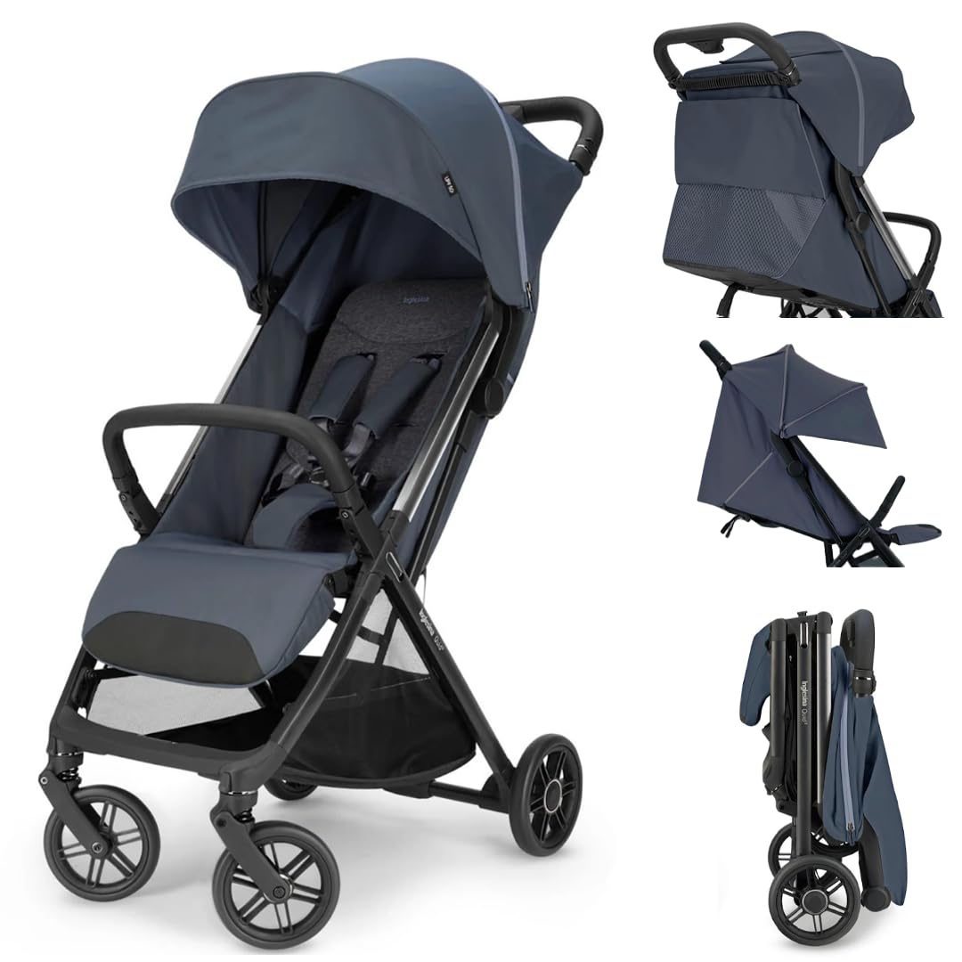 Inglesina Quid³ Stroller, Astral Blue - Compact Reclining Travel Stroller for Baby & Toddler 0-55 lbs, One Hand fold, Car seat Compatible, Airplane Overhead, Lightweight, Foldable, XL UPF 50+ Canopy