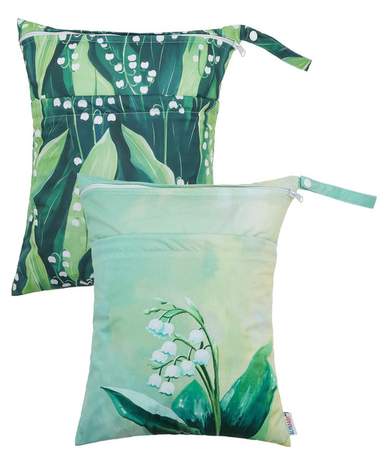 ALVABABY 2pcs Cloth Diaper Wet Dry Bags Waterproof Reusable with Two Zippered Pockets Travel Beach Pool Daycare Soiled Baby Items Yoga Gym Bag for Swimsuits or Wet Clothes 2LM13