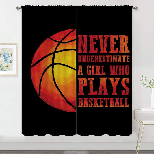 Red Basketball Blackout Curtains for Boy Girl Room Darkening Decor,Sport Theme and Motto Dark Background Bedroom Living Room Home Rod Pocket Thermal Insulated Window Curtain/Drapes Panel,84x84 Inch…