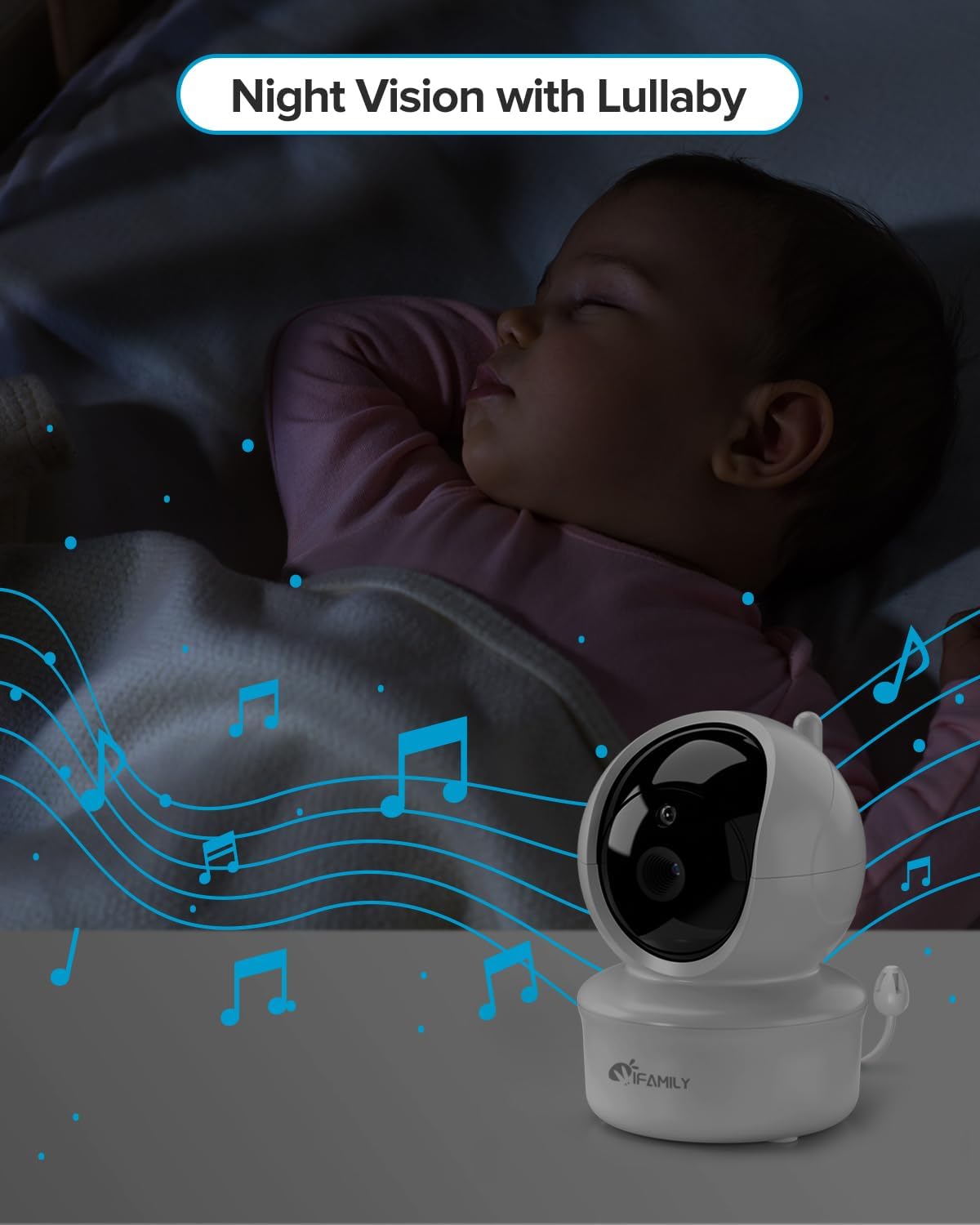 iFamily Baby Monitor with 2 Cameras | Remote Pan-Tilt-Zoom Video Baby Monitor with Camera and Audio, 5” Large Display, Night Vision, Temperature Display, Lullaby, 2 Way Audio & 960ft Range