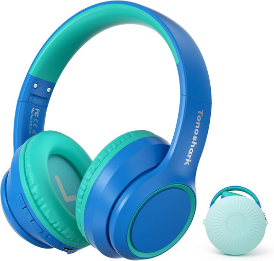 Active Noise Cancelling Headphones for Kids, 60H Playtime, Wireless Bluetooth Over-Ear Blue Headset Built-in Microphone for Home/School/Travel/Party - Includes Portable Case