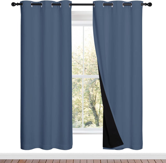 NICETOWN Full Shade Curtain Panels 72 inches Long, Pair of Energy Smart & Noise Blocking Out Blackout Drapes for Guest Room Window, Thermal Insulated Lined Window Dressing (Stone Blue, 42x72)