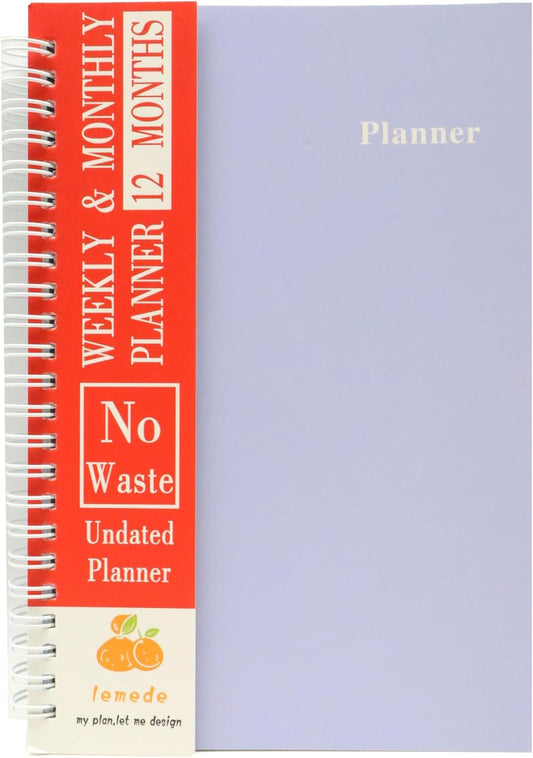 LEMEDE No Waste 12 Months Undated Planner, Handwritten Date Weekly and Monthly Planners, A5 Flexible Cover Weekly Planner To Do List Notebook with Storage Pocket, Ideal for Office School Supplies
