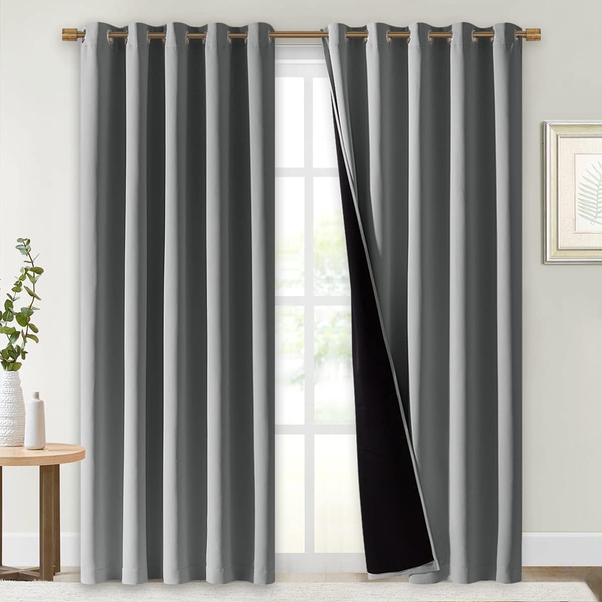 NICETOWN Full Shade Curtain Panels, Pair of Energy Smart & Noise Blocking Out Blackout Drapes for Dining Room Window, Thermal Insulated Guest Room Lined Window Dressing(Silver Grey, 70 x 84 inch)