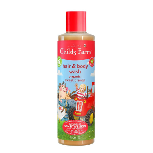 Childs Farm, Kids Hair & Body Wash for Dry, Sensitive Skin, Organic Sweet Orange, Gently Cleanses, Vegan, Cruelty-Free, 8.4 Fl Oz