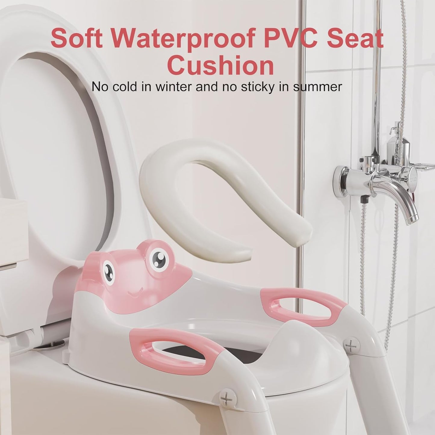 Potty Training Seat with Step Stool Ladder, Upgraded 2-in-1 Toddler Potty Training Toilet Seat with Non-Slip Step Splash Guard Handles and Waterproof Cushion, Toddler Potty Seat for Kids Boys Girls