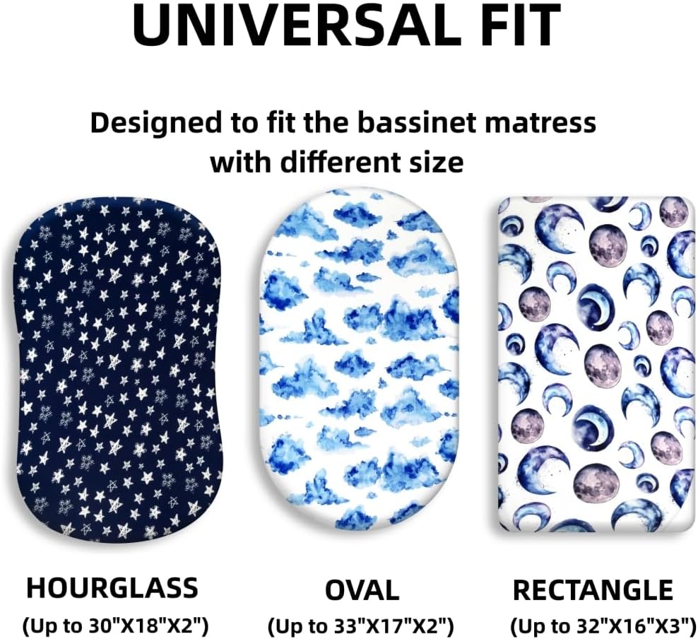 4 Pack Breathable Bassinet Sheets for Baby Boys Neutral Unisex Soft Bassinet Fitted Sheets for Toddler Travel Bassinet (Sky)