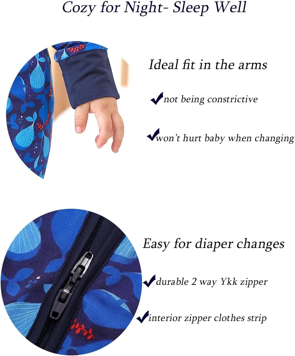 JunNeng 2Pcs Baby Rayon from Bamboo Sleeper with Mitten Cuffs, Footless Zipper Cozy Pjs, Non-Slip Soles Romper