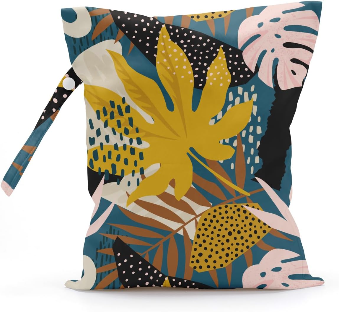 Wet Bag, Wet Dry Bag, Wet Bag for Swimsuit, Travel, Beach, Pool, Diapers, Dirty Yoga Gym Clothes, Makeup Bag, Waterproof Tropical Palm Leaves Decor Jungle Palm Leaf Favors