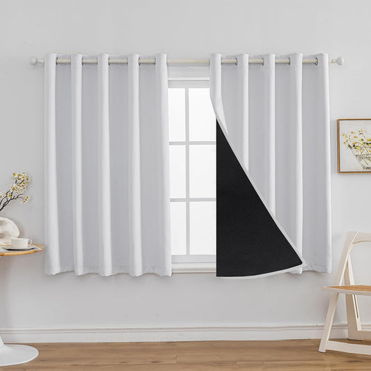 Anytime 100% Blackout Curtain Set, Thermal Insulated & Energy Efficiency Window Draperies for Guest Room, Full Shading Panels for Shift Worker and Light Sleepers（Greyish White, 2 Panels, 70W x 63L）