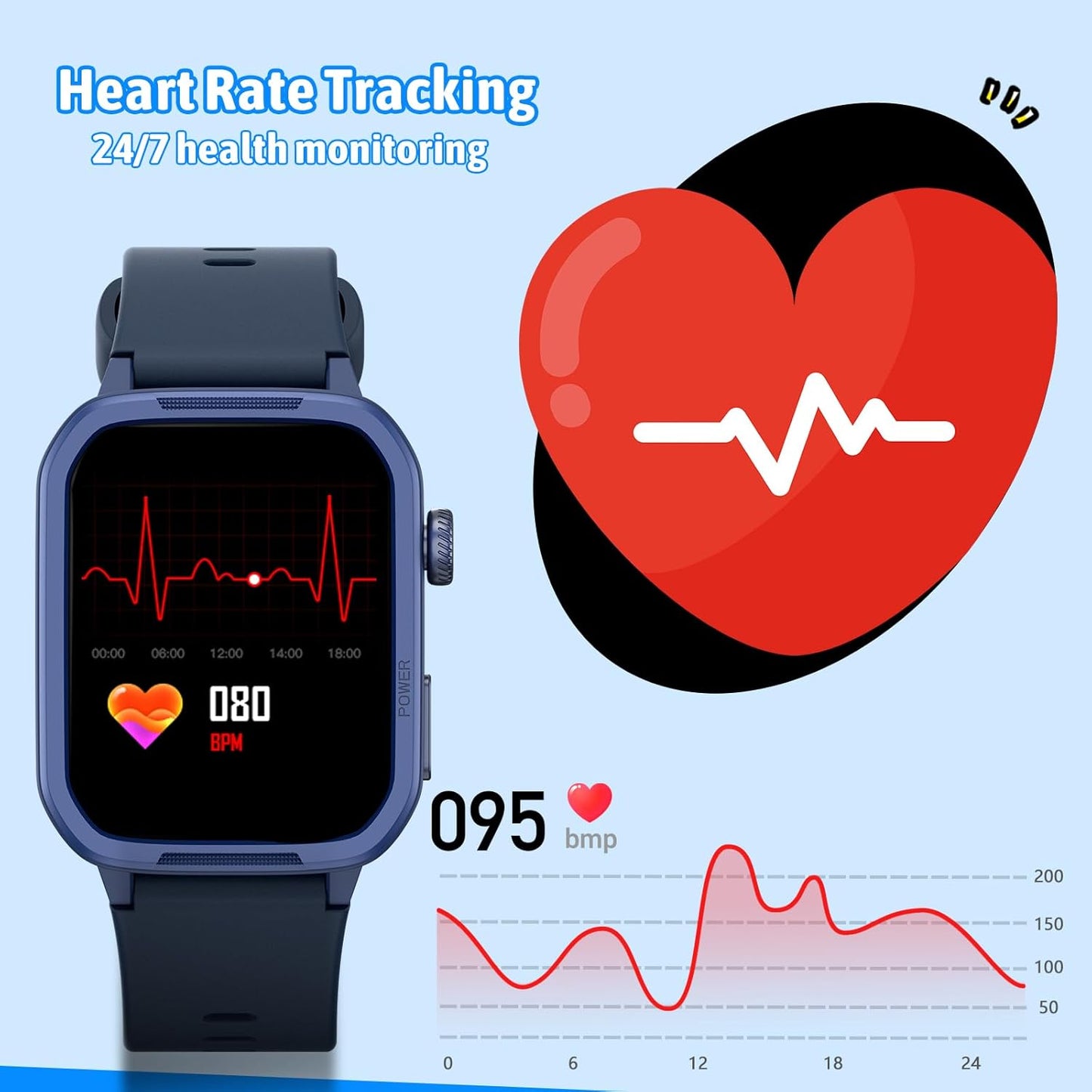 Smart Watch for Kids No Phone Needed, Tempered Glass Fitness Tracker Boy Teens with 19 Sport Modes, Pedometer, Sleep Monitor, Kids Watch Birthday Gifts Toy Gift for Girls Boys 6-16 (Blue)