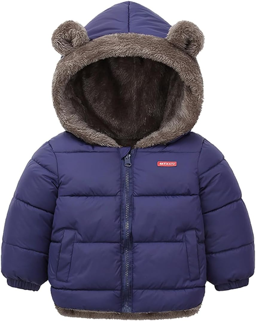 Infant Baby Winter Coat Bear Hooded Jacket Warm Fleece Snowsuit Windproof Outerwear for Toddler Boy Girl 9M-4T