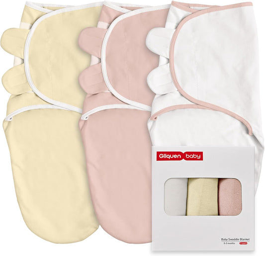 GLLQUEN BABY Swaddle Blankets for Baby Girl & Boy, Easy Adjustable Sleep Sack, Newborn Swaddles for 0-3 Months, Baby Sleep Sack, Pink & Yellow Tone, Swaddling Blankets 3 Pack Wrap Set