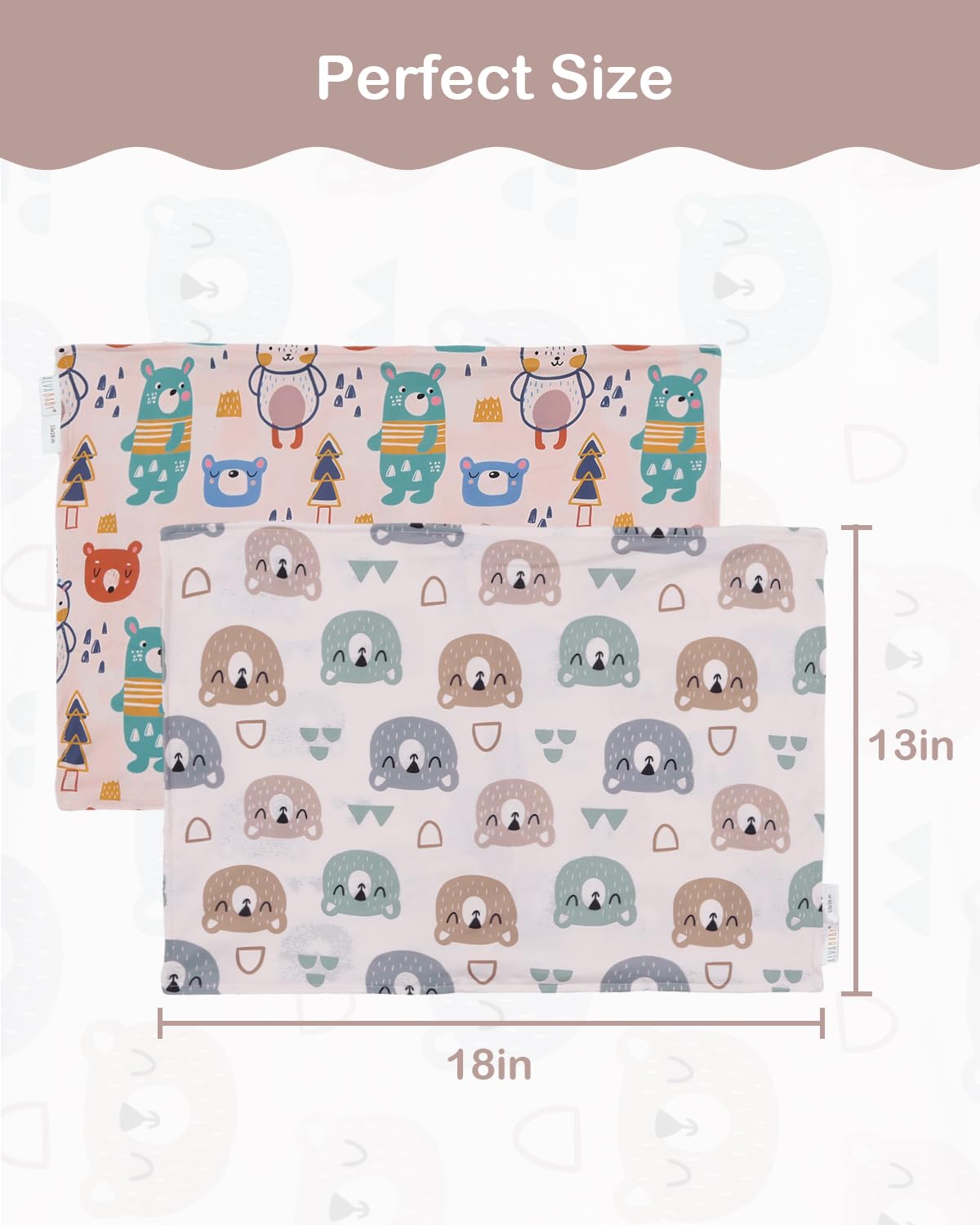 ALVABABY Toddler Pillowcases Stretchy Soft Kids Pillow Cover 2 Pack Fit 13"x 18" or 12"x16" Envelope for Girl Boy Sleepy Travel 2TPE26A