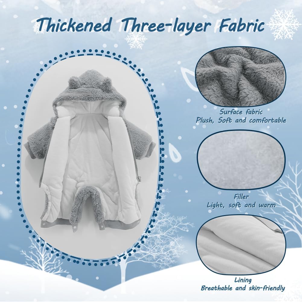 Newborn Baby Bear Outfit Suit Girls Boys Fleece Jumpsuit Romper Hooded Winter Snowsuit Clothes