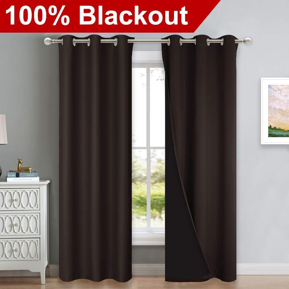 NICETOWN High End Thermal Curtains, Full Blackout Curtains 84 inches Long for Dining Room, Soundproof Window Treatment Drapes for Hall Room, Brown, 42 inches Wide Per Panel, Set of 2 Panels