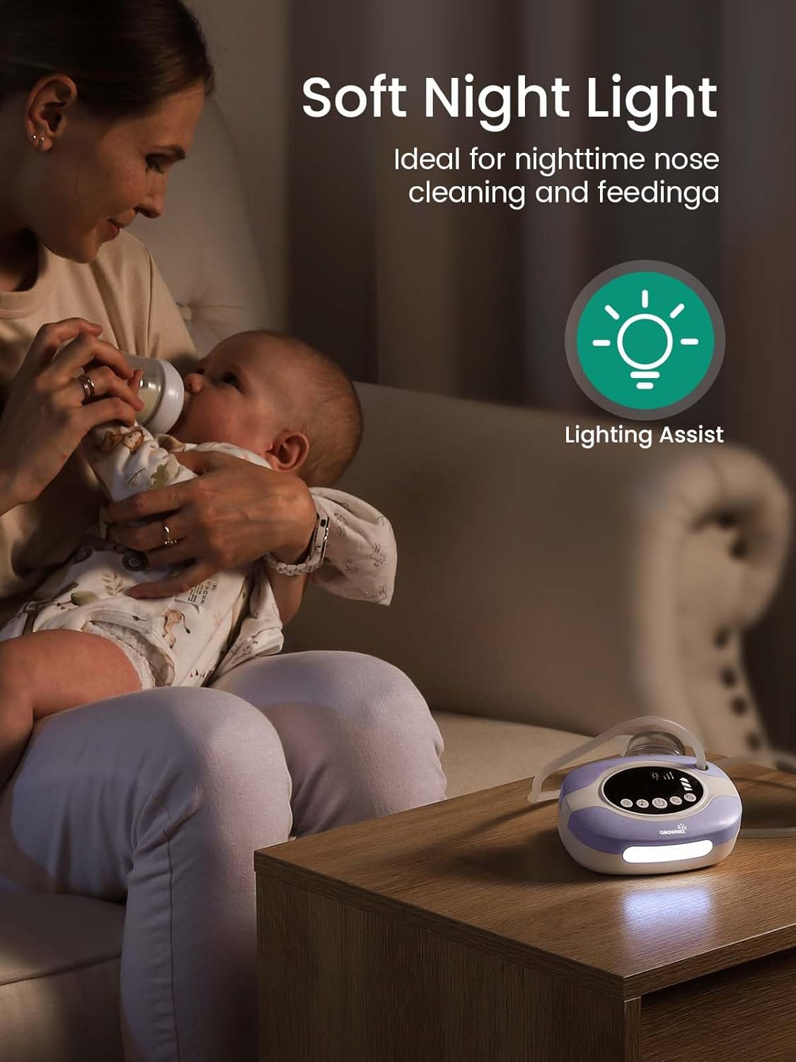 GROWNSY Electric Nose Suction for Baby, Hospital-Grade Nasal Aspirator with Night Light,Soothing Lullabies, Baby Nose Sucker with 9 Adjustable Suction Levels, Purple