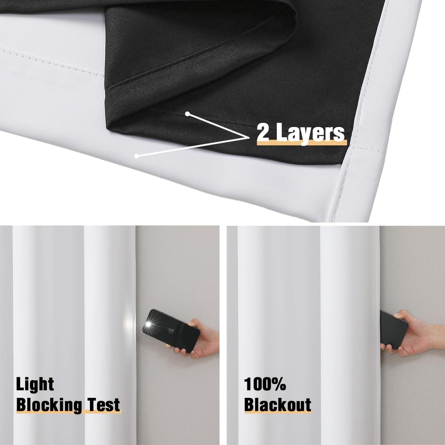 ChrisDowa 100% Blackout Curtains 84 inch Long for Bedroom with Black Liner, Extra Wide 2 Thick Layers Total Blackout Thermal Insulated Grommet Window Curtains 2 Panels Set (Pure White, 60 x 84 Inch)