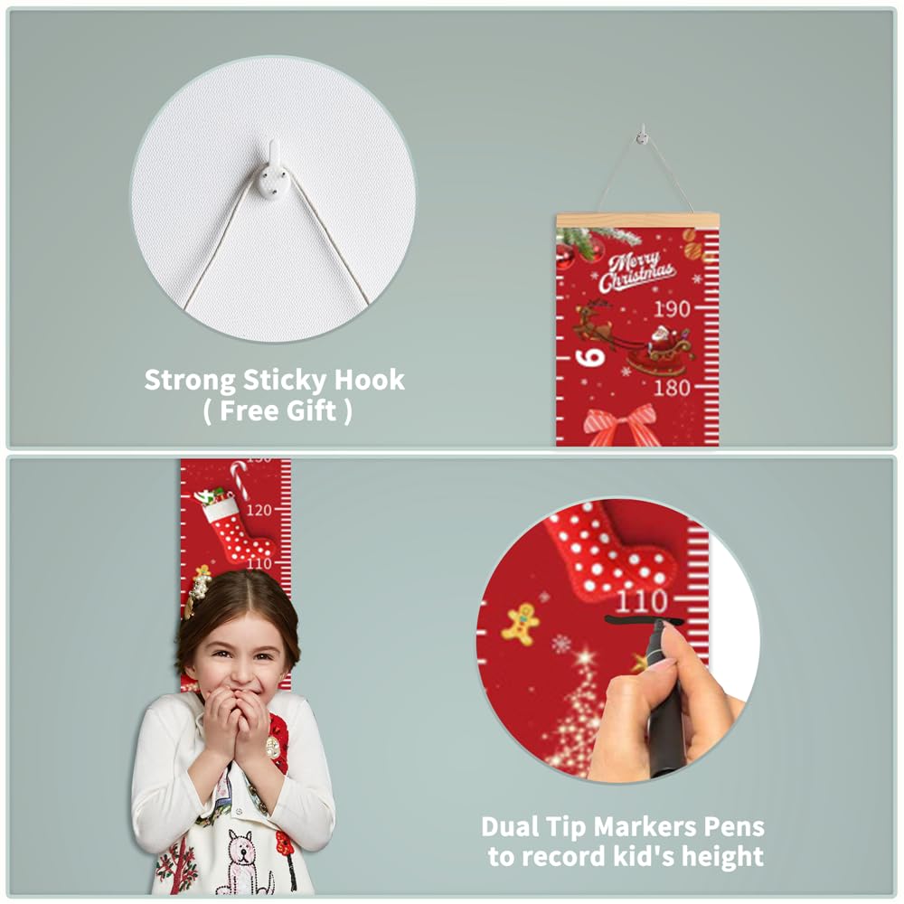 Christmas Decorations, Growth Chart for Wall, Height Chart for Kids, Xmas Nursery Decor, Hanging Ruler Wall Decor, Baby Room Decor, Christmas Gifts for Boys Girls - 76.7 x 7.9 inch with Black Wood