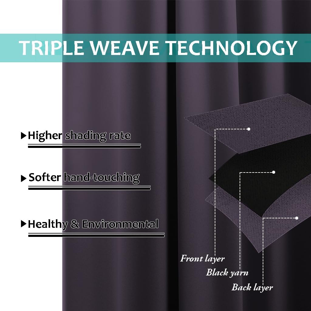 NICETOWN 100% Blackout Blinds, Set of 2, 46" x 102", Greyish Purple, Laundry Room Decor Window Treatment Curtains for Large Patio Sliding Door, Thermal Insulated Curtains for Bedroom