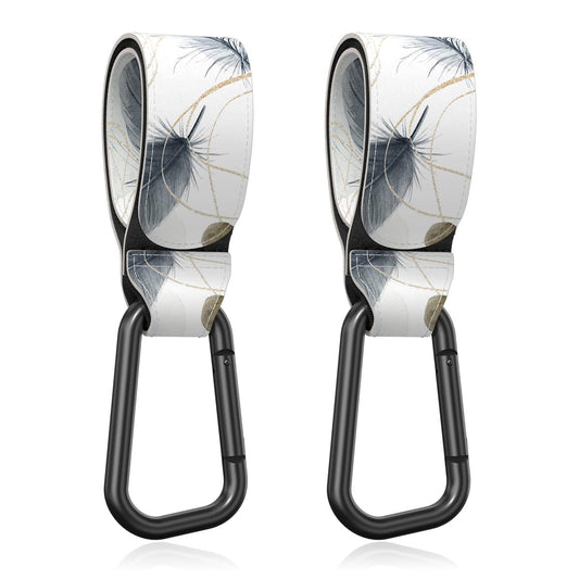 Baby Stroller Hooks for Hanging Bags, Universal Stroller Clips Accessories, Mommy Hook for Diaper Bag, Shopping Cart, Purse, Backpack - 2 Pack, Minimalist Feather