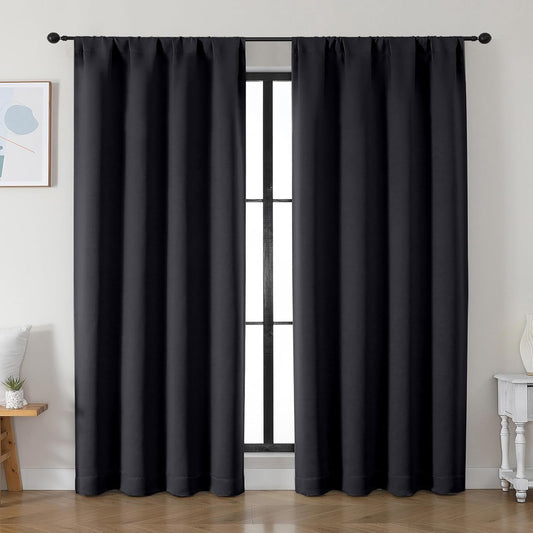 Simplebrand Ava Halloween Black Blackout Curtains for Bedroom 84 Inch Length 2 Panels Set, Solid Thermal Insulated Privacy Living Room Window Treatment Curtains Blackout Drapes, W50 x L84 Inch, Black