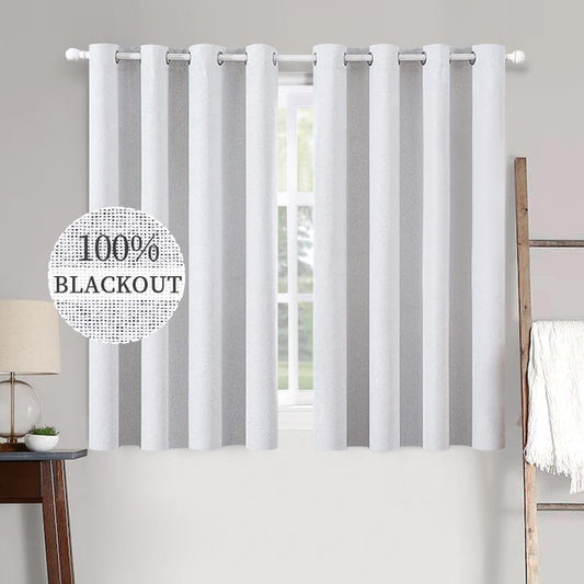MIULEE Linen Texture Full Blackout Curtain for Living Room Darkening,Thermal Insulated Grommet Curtain for Bedroom,Room Darkening Curtains for Kitchen,52x45 Inch Length 2 Panels Grayish White