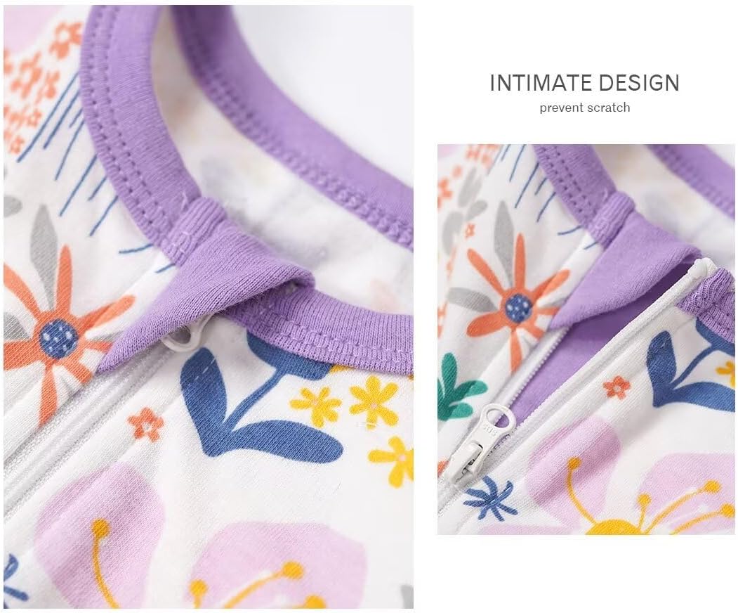 Teach Leanbh Toddler Baby Boys Girls Footless Pajamas Cotton 2 Way Zipper Printing Short Sleeve Romper Sleep and Play