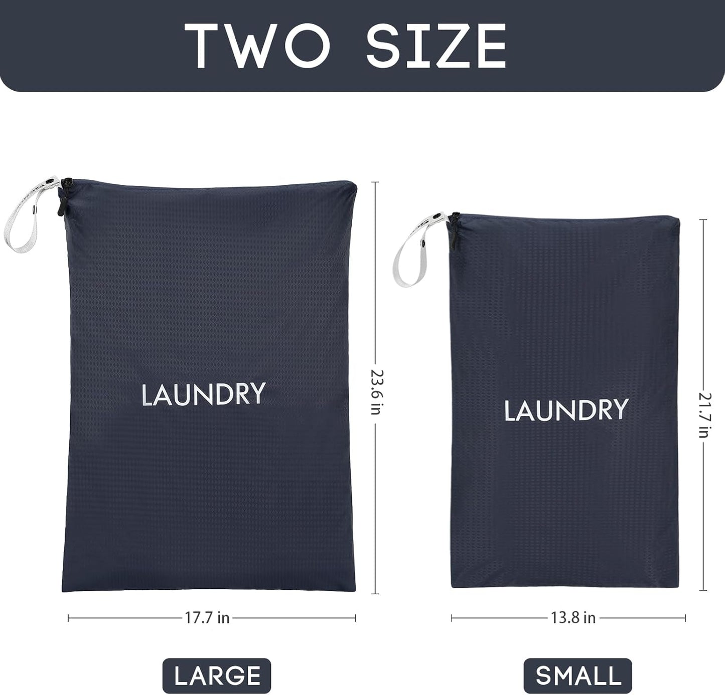 Travel Laundry Bag (2 Pcs - Large + Small) - Foldable Waterproof Washable Wet Dry Bag for Gym, Swimming, Yoga, and Workout Perfect for Dirty Clothes, Bathing Suits, Travel Accessories - Navy Blue