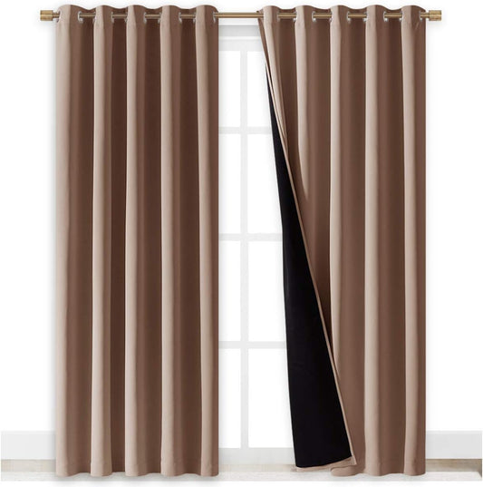 NICETOWN Warm Curtains for Winter, 100% Blackout Curtains Thermal, Noise Reduction and Privacy Curtains for Patio Door, Black Lined Blackout Drapes with Grommets, Cappuccino, 1 Pair, W70 x L84