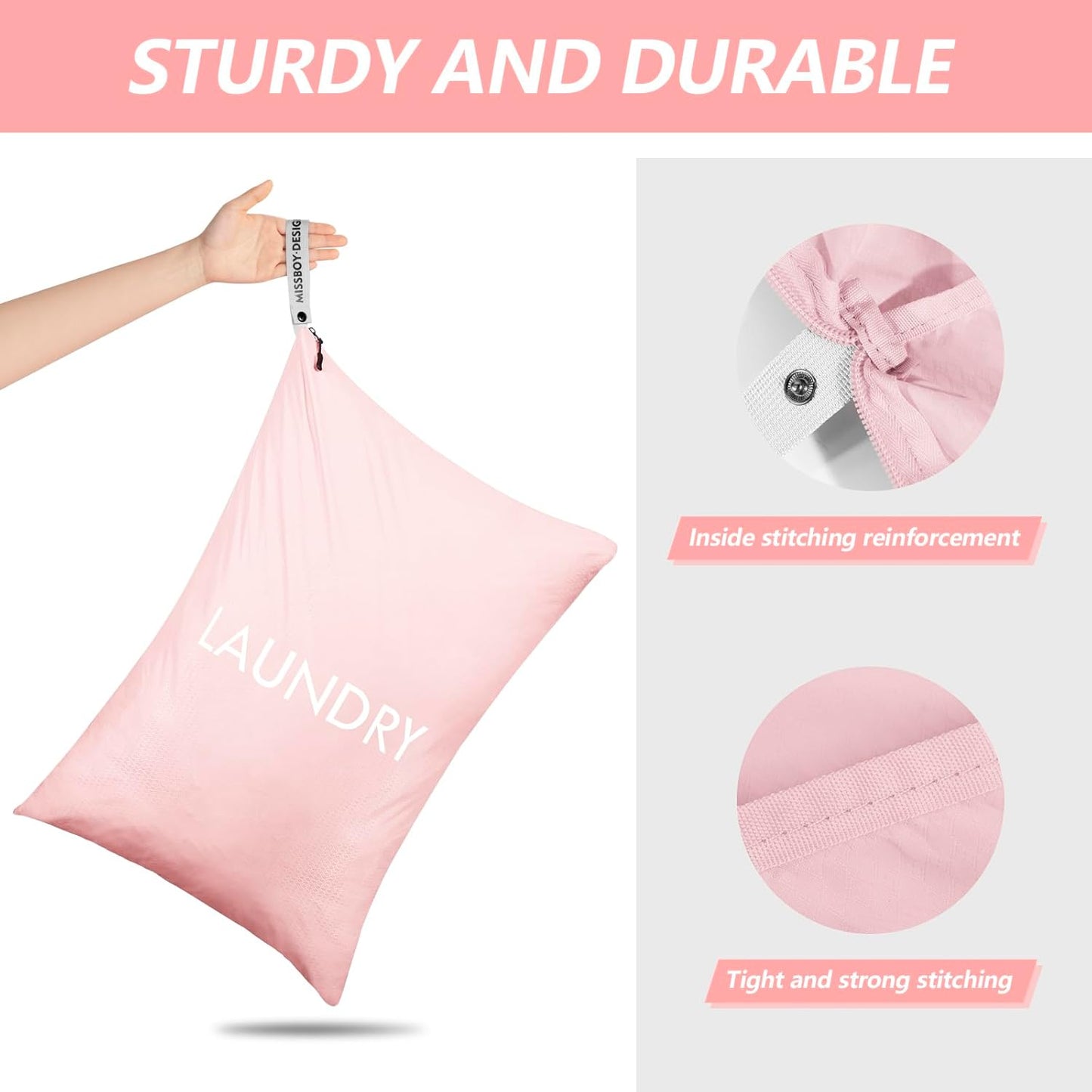 MissBoy Laundry Bag, Nylon Dirty Clothes Storage Bag, Splash-proof Travel Camping Laundry Bags with Zip, Lightweight Foldable Swimming Dry Wet Bag