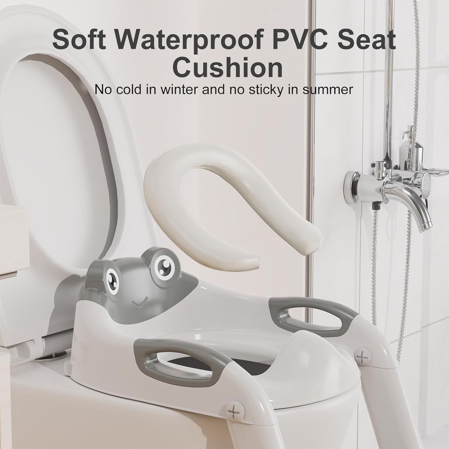 Potty Training Seat with Step Stool Ladder, Upgraded 2-in-1 Toddler Potty Training Toilet Seat with Non-Slip Step Splash Guard Handles and Waterproof Cushion, Toddler Potty Seat for Kids Boys Girls