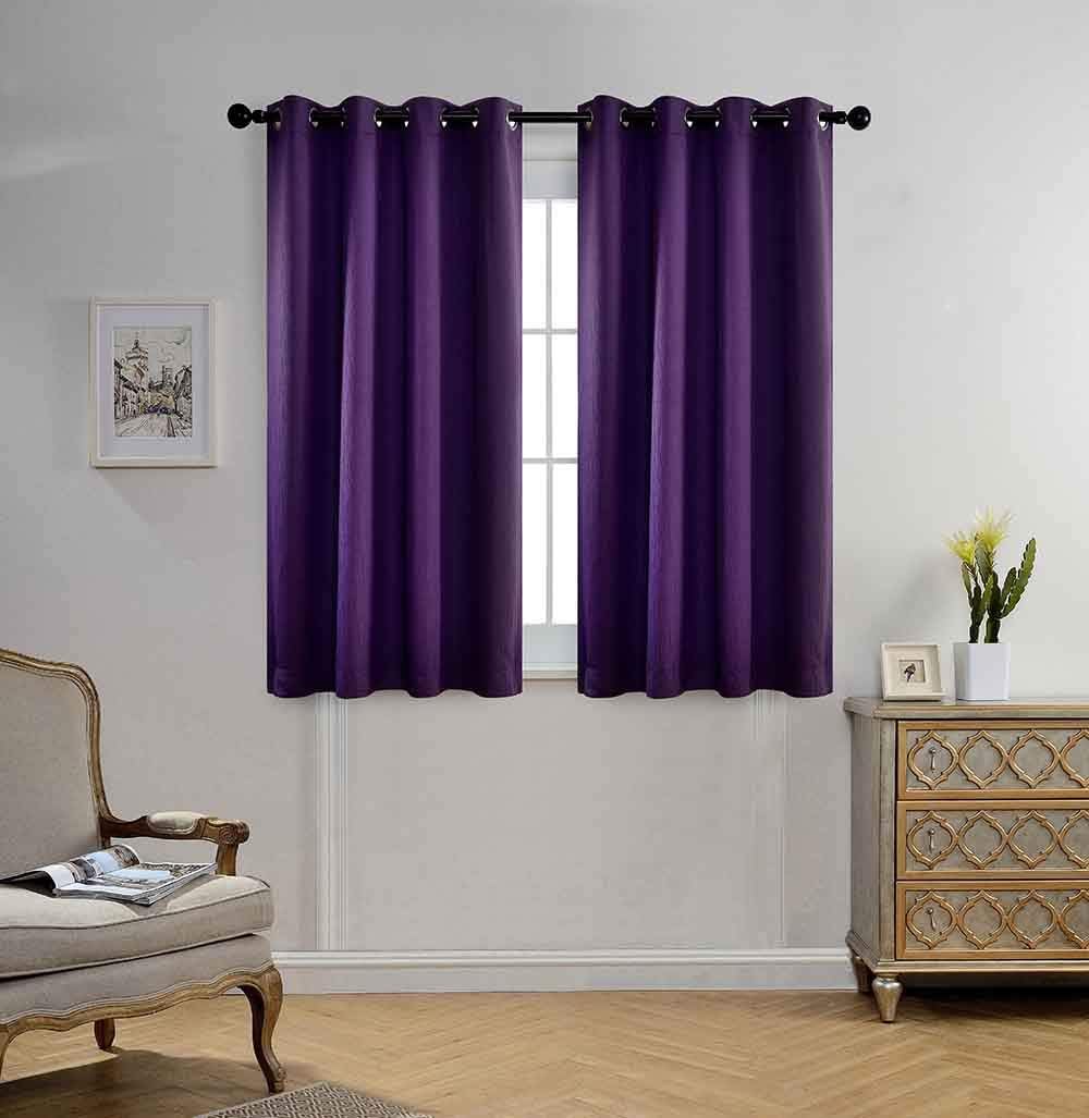 MIUCO Room Darkening Textured Weaved Grommet Blackout Curtains for Bedroom 52x63 Inch Long 2 Panels Purple