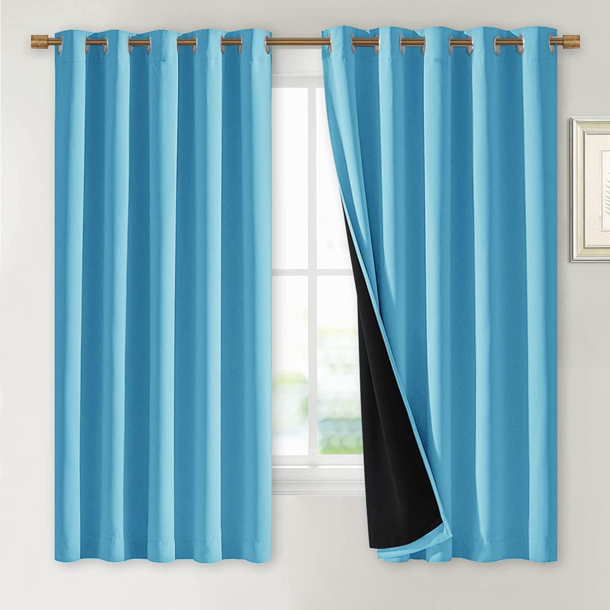 NICETOWN 100% Blackout Lined Curtains, Teal Blue, 1 Pair, 62" Width x 63" Length Each Panel, 2 Thick Layers Completely Blackout Window Treatment Thermal Insulated Drapes for Kitchen/Bedroom