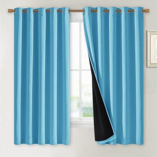 NICETOWN 100% Blackout Lined Curtains, Teal Blue, 1 Pair, 62" Width x 63" Length Each Panel, 2 Thick Layers Completely Blackout Window Treatment Thermal Insulated Drapes for Kitchen/Bedroom