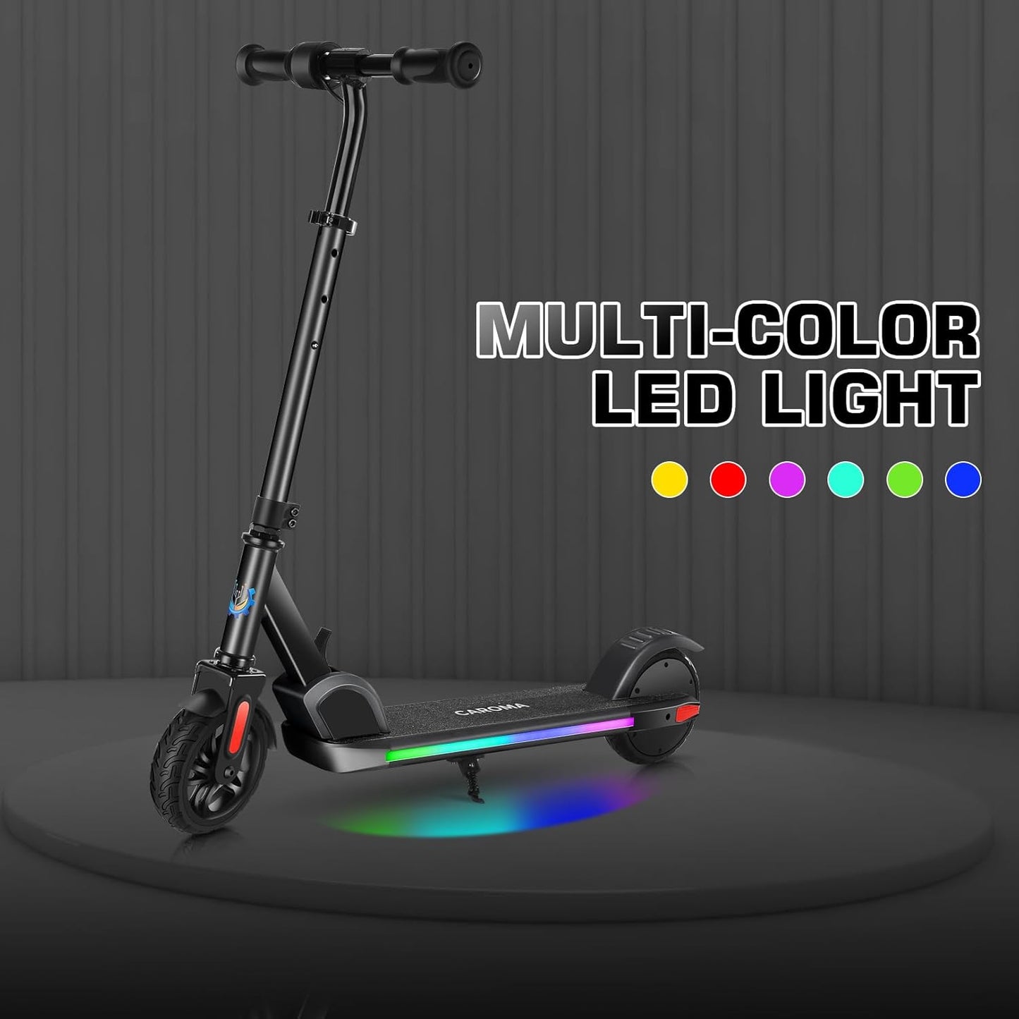 Caroma Electric Scooter for Kids Ages 6-12,150W/180WMotor,10 MPH Max Speed & 7 Miles,Colorful Lights,Adjustable Height & Speed,LED Display,Foldable Kids Electric Scooter 132 Lbs Max Load,Idea Gift
