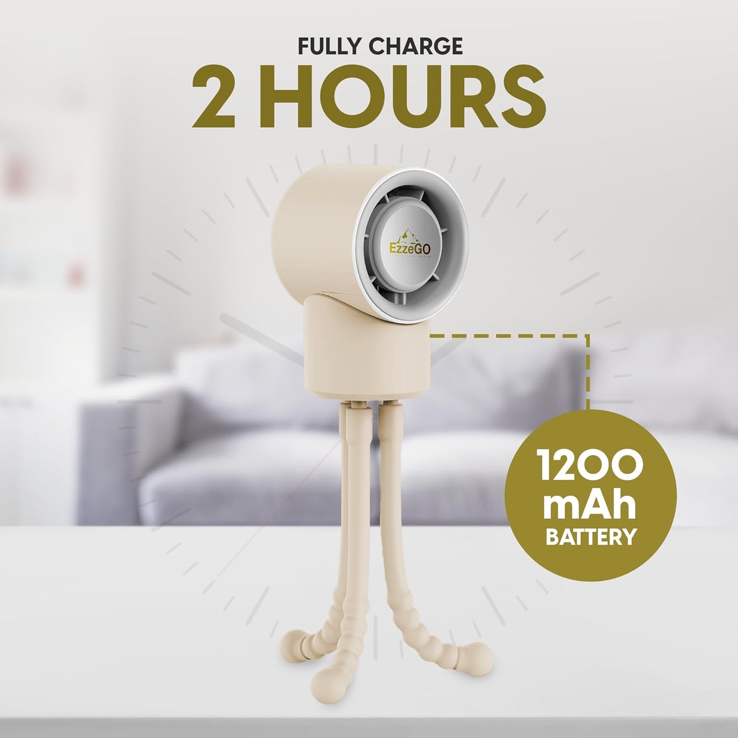 Portable Mini Travel Stroller Fan - Battery Operated, Clip On, Small, Handheld, Rotating, Rechargeable, Personal Fan with Flexible Tripod, 3 Speeds for Baby Crib, Bed Car, Seat Treadmill