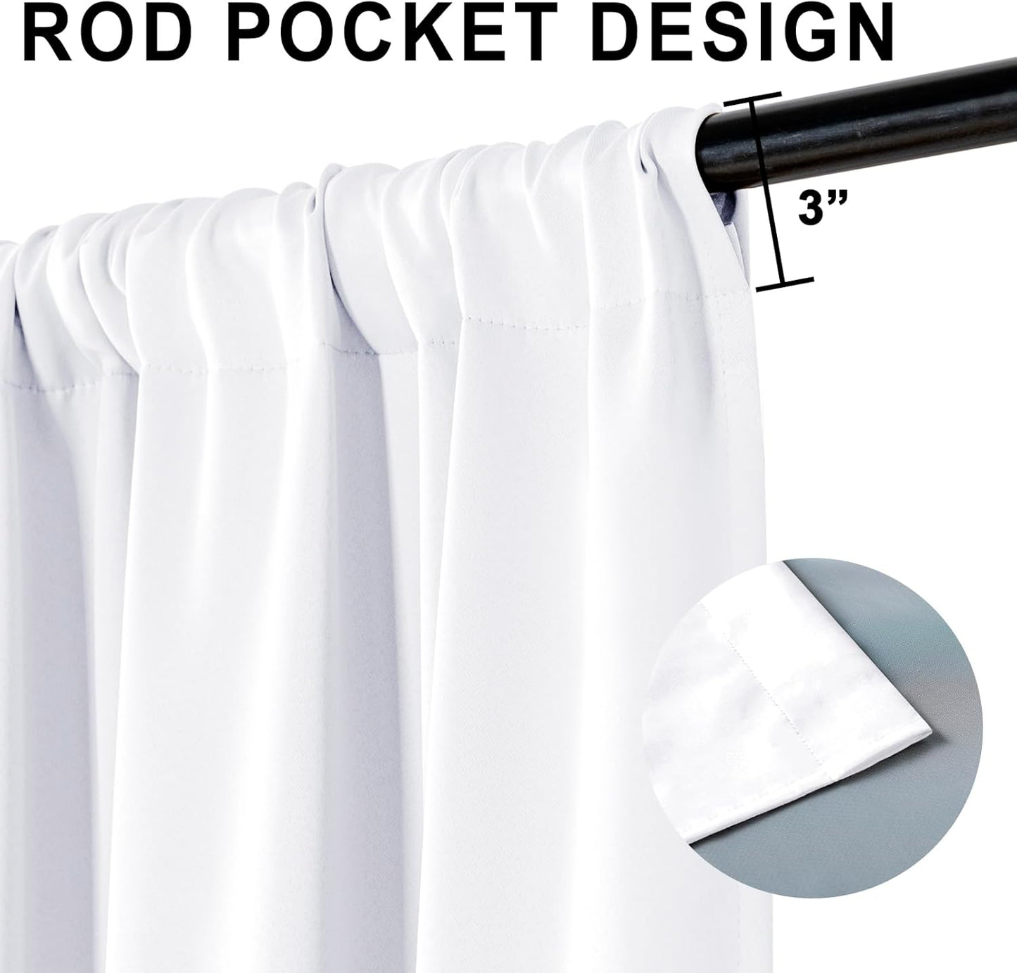XWZO White Blackout Curtains with Tiebacks - Heat and Full Light Blocking Rod Pocket Window Panels for Bedroom/Nursery, 84 Inches Long Thermal Insulated Draperies, White, W38 x L84, Set of 2