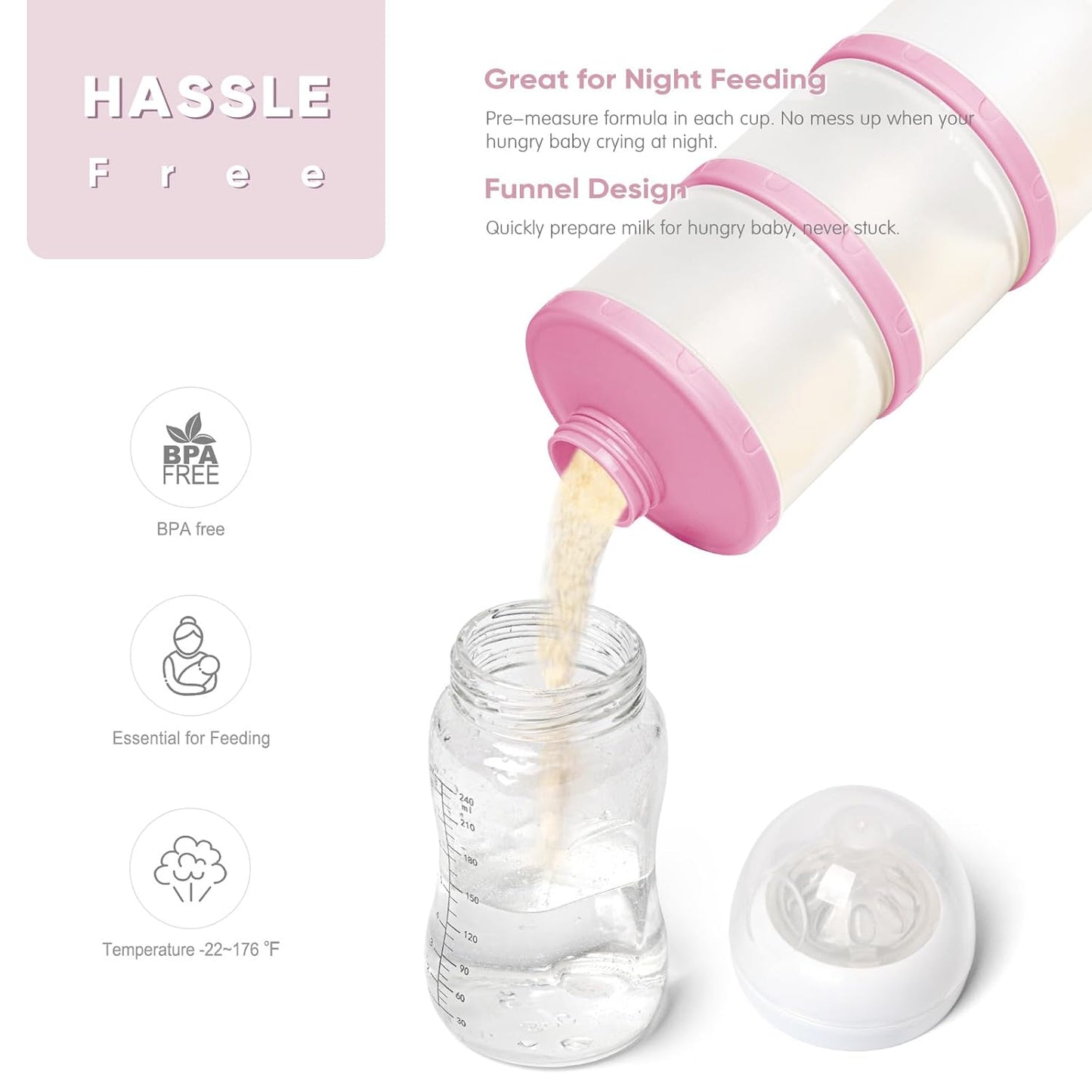 Termichy Stackable Formula Dispenser Portable Milk Powder Container, 2 Pack, Baby Pink