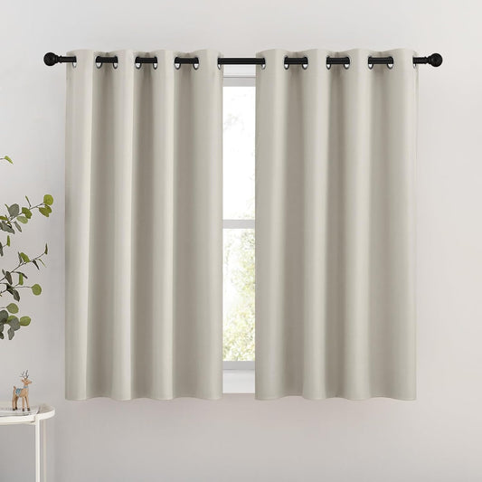 NICETOWN Blackout Natural Curtains for Bedroom - Window Treatment Thermal Insulated Grommet Solid Drapes Energy Saving Sound Reducing Room Darkening for Basement, 1 Pair, W46 x L54
