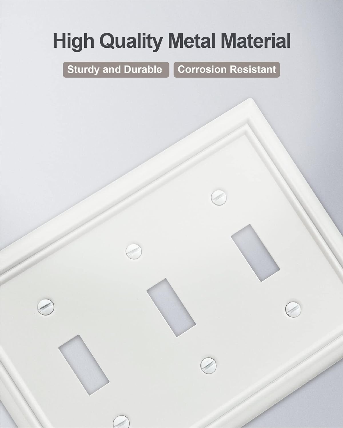 Triple Toggle Switch Wall Plate, Metal Light Switch Cover, Off White Finish, Midsize