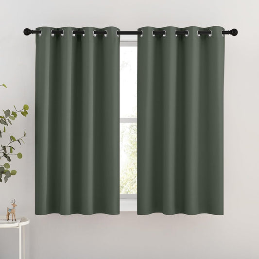 NICETOWN Kitchen Blackout Curtains 54 inch Length - Grommet Thermal Insulated Solid Window Treatments Room Darkening Drapes for Kids Room/Bedroom, Dark Mallard, W46 x L54, Set of 2