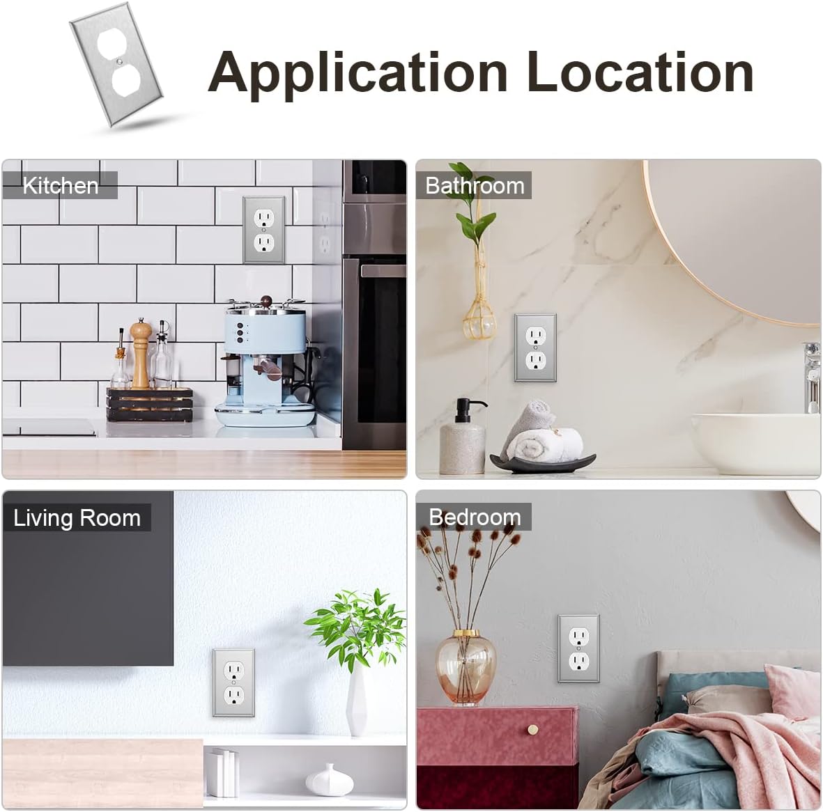 10-Pack Single Duplex Wall Switch Plate Outlet Cover - Stainless Steel Decorator Receptacle Outlet Plate Covers - Brushed Finish - Silver